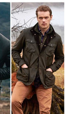 BARBOUR Ogston Wax Jacket w/ Elbow Patches Olive MSRP$625 Sam Heughan's Fav