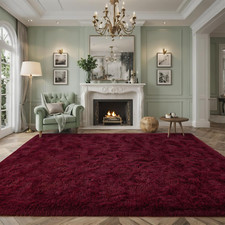 Extra Large Burgundy Fluffy Area Rug 8x10 Feet Ultra Soft Non-Slip Carpet
