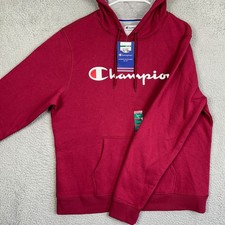 NEW Champion Hoodie Mens Large Maroon Fleece Sweatshirt Graphic Print Pullover