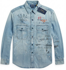 Polo Ralph Lauren Mens Denim Chambray Paint Graphic Western Chambray Shirt NWT