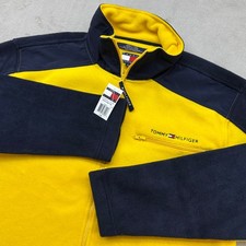 VTG Tommy Hilfiger Fleece Jacket Mens Large Yellow Navy Blue Colorblock Full Zip