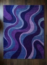 Hand Tufted Wool Abstract Wave Area Rug Modern Violet Blue Carpet 6x9|8x10|8x12