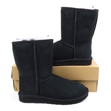 Ugg Classic Short II Soft Plush Leather Boots In Black Women's Size 9 (1016223)