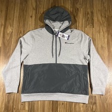 Champion Hoodie Mens 2XL Gray Full Zip Fleece Nylon Panel Athletic Sweatshirt