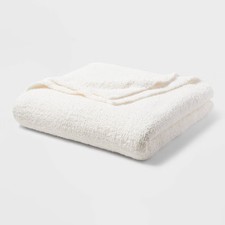 Full/Queen Cozy Chenille Bed Blanket White - Threshold: Midweight Knitted
