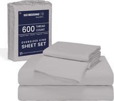 Luxury 120" x 80" King Sheet Set - 100% Egyptian Cotton, Silver