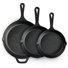 3-Piece Cast Iron Skillet Set - Pre-Seasoned Frying Pans 6", 8", 10" - Heavy-Dut