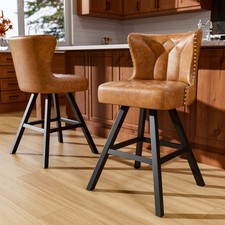 26" Bar Stools Set of 2/4 Swivel PU Leather Counter Height Chairs for Kitchen