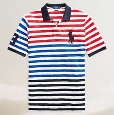 POLO RALPH LAUREN MEN'S CLASSIC FIT STRIPED MESH COTTON POLO SHIRT w BIG PONY