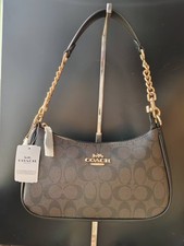 COACH Teri 2Way Shoulder Signature Coated Canvas Black Brown CA548 outlet
