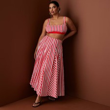 Women Pleated Poplin Striped Midi Skirt - Rosie Assoulin Red 10