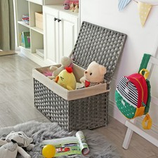 SONGMICS Storage Basket with Lid, 17.2 Gallon (65L) Storage Bin, Woven Blanket