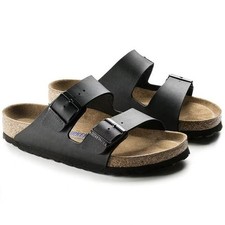 Birkenstock Arizona Black Birko-Flor Leather Soft Footbed Unisex Sandals