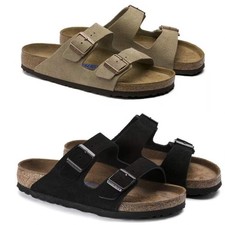Birkenstock Arizona Soft Footbed Suede Leather Unisex Taupe/Black Sandals 37-45