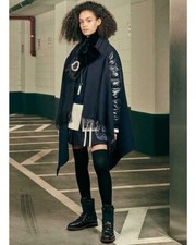 NEW MONCLER MANTELLA DARK BLUE GOOSE DOWN SLEEVES PONCHO JACKET S/SMALL