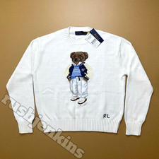 POLO RALPH LAUREN Polo Bear Sweater White Cotton Knit NWT Medium