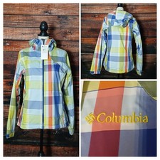 Columbia Sportswear Rain Jacket M Silver Ridge Full Zip Hooded Plaid Omni Tech