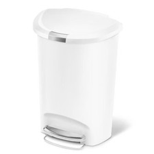 simplehuman 13 Gallon Semi Round Kitchen Step Trash Can White Plastic with