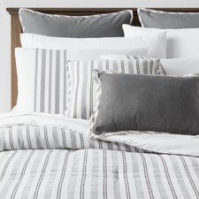 8pc King Reversible Classic Stripe Comforter Set Gray/White - Threshold: (New without tags)