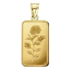 14k Yellow Gold Plated Pamp Suisse .999 Rose Bar Men's Women's Pendant Encased