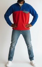 $139 Patagonia Lightweight Synchilla Snap Fleece Pullover Red Blue Men's Small