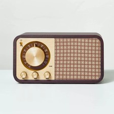 Small Wood Finish with Brass Retro Radio - Hearth & Hand with (Open box)