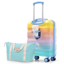 20" Carry-on Luggage with Cup Holder 2 Piece Set–Lightweight Glossy