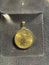 American Eagle Coin Liberty Gold Pendant With Free Chain 14k Yellow Gold Plated