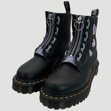 Dr. Martens 1460 8-Eye Zip Heart Women's Size 6 Black Leather Boots NIB