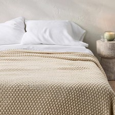 Full/Queen Chunky Knit Bed Blanket Natural - Casaluna: Acrylic Sweater Knit Year (New without tags)
