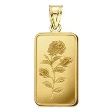 Pamp Suisse .999 Rose Bar Men's Women's Pendant Encased 14k Yellow Gold Plated