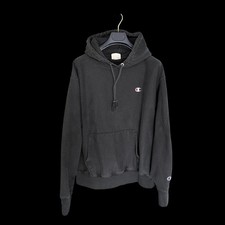 90's Champion Reverse Weave Hoodie XL Black Pullover Sweatshirt Fleece Logo