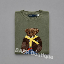 POLO RALPH LAUREN Olive Green Teddy Bear Cotton Sweater Men’s Size L - NWT