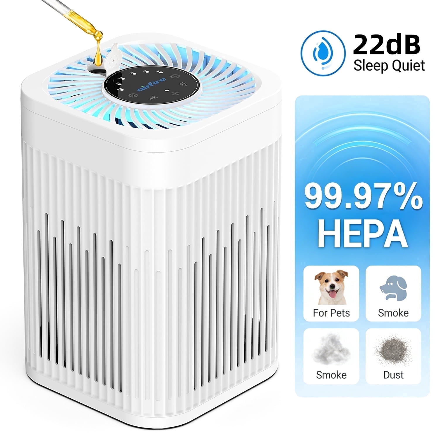 AIRFIRE H13 True HEPA Air Purifier for Bedroom, Home & Office, Covers Up to 1300 Sq Ft, Removes Smoke, Pet Hair, Dust & Odors, Quiet Air Cleaner
