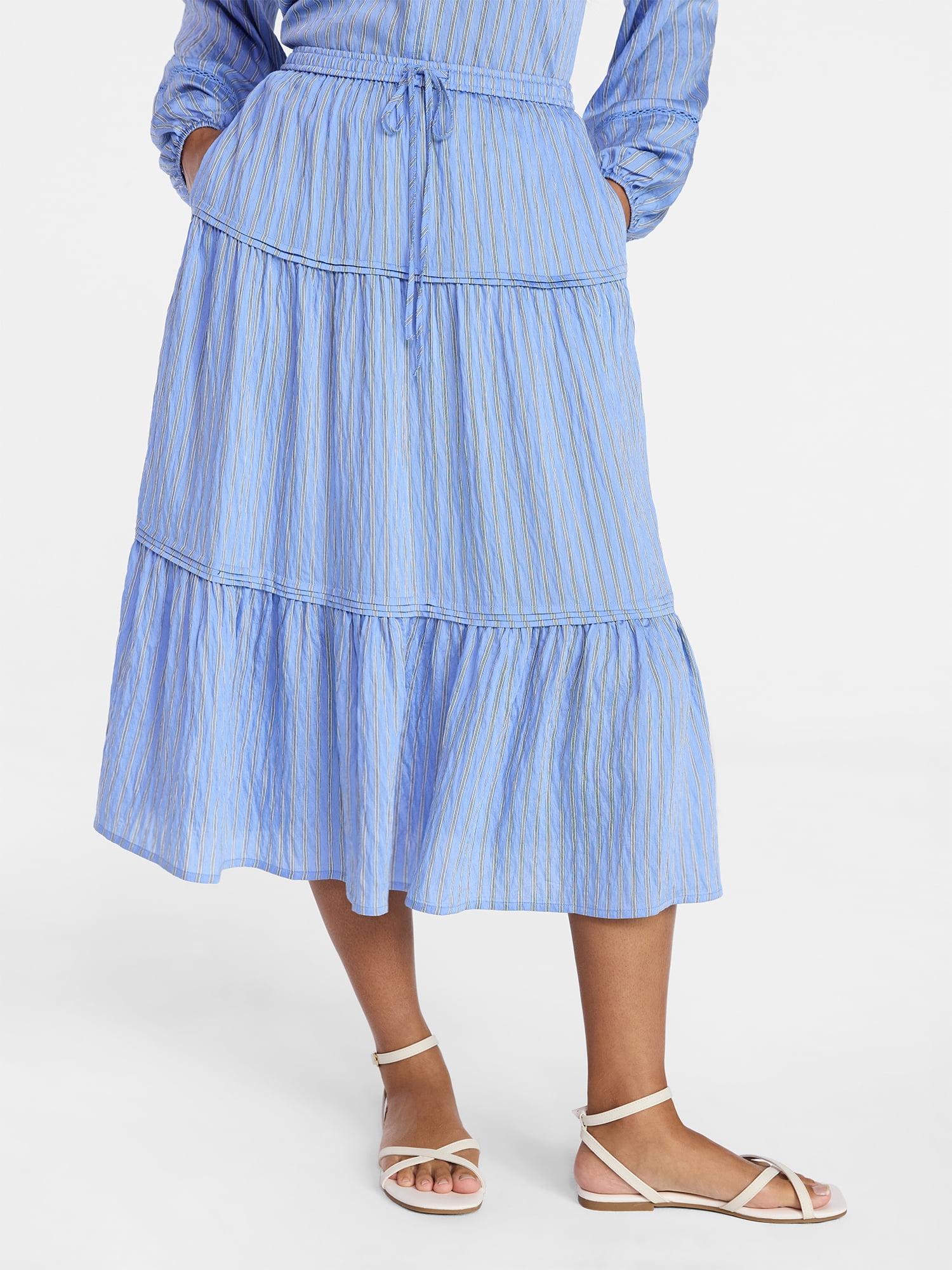 Time and Tru Women's Tiered Print Midi Skirt, Sizes XS -XXXL