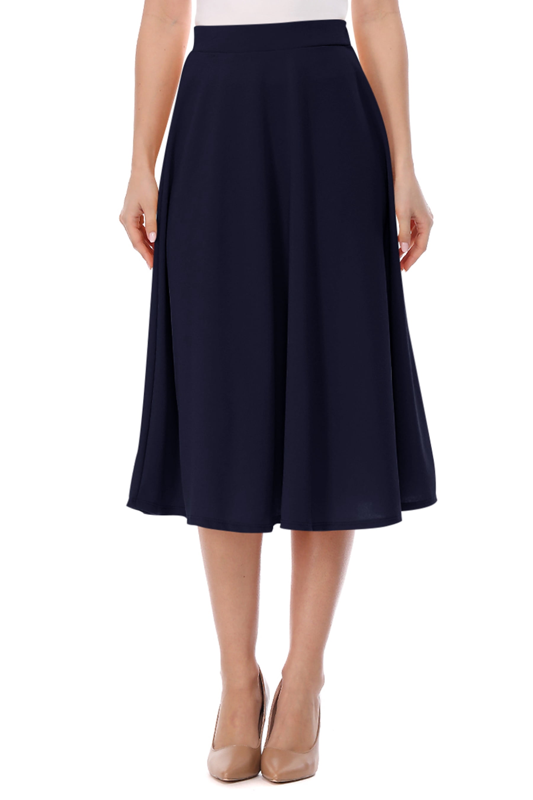 Women's Casual High Waist A-Line Midi Skirt for Work and Everyday Wear