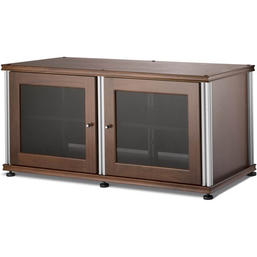 Salamander Designs Synergy System Model 221 Cabinet with perforated metal doors, for TVs up to 50" - Walnut with satin aluminum posts