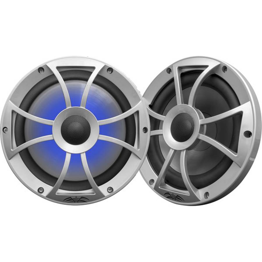 Wet Sounds RECON 8 S-RGB 8" marine speakers with RGB LED lights - Silver w/ Open Grille