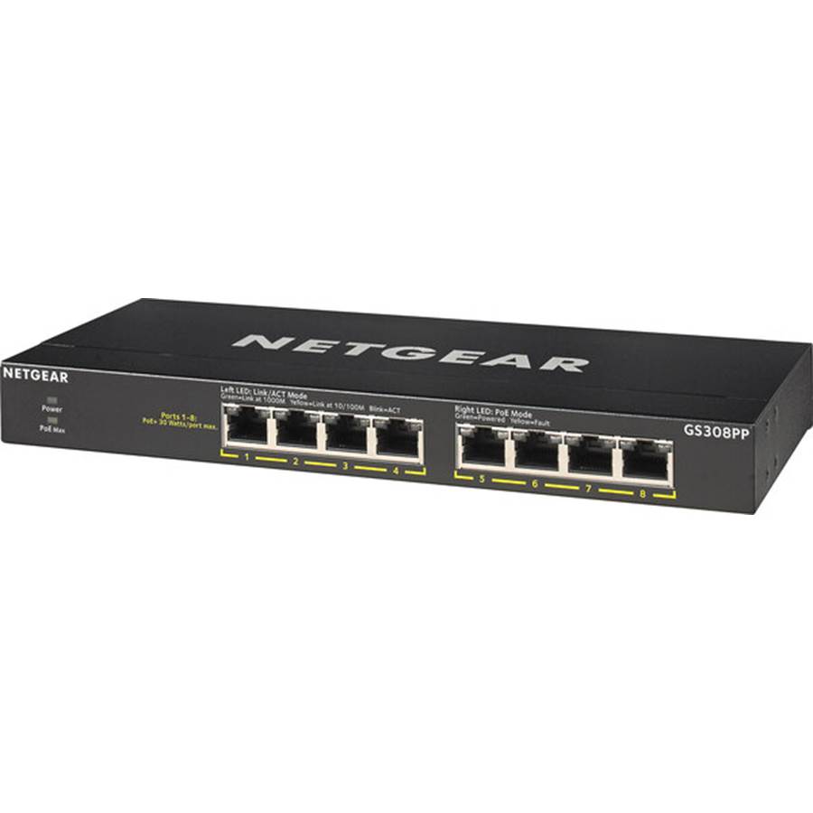 NETGEAR GS308PP 8-port smart Gigabit Ethernet switch with PoE+ support