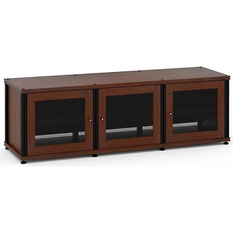 Salamander Designs Synergy System Triple 237 Audio/video cabinet with perforated metal doors, for TVs up to 75" - Walnut with Black Posts