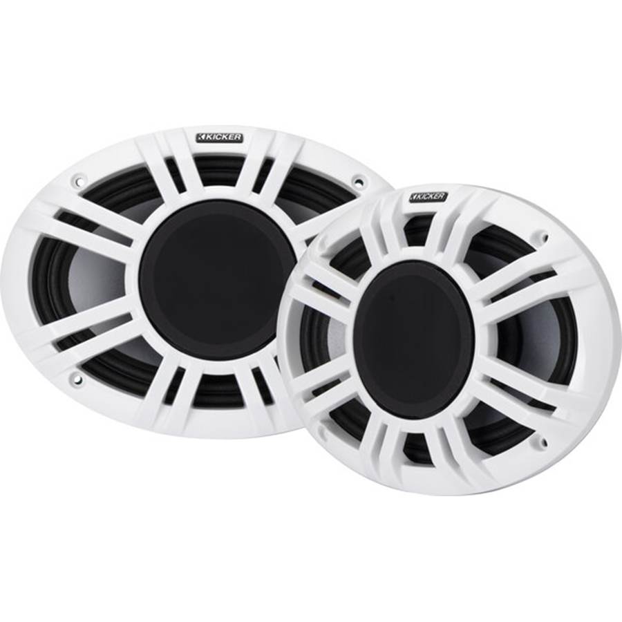 Kicker 48KMXL694 6"x9" LED marine speakers with white and charcoal grilles