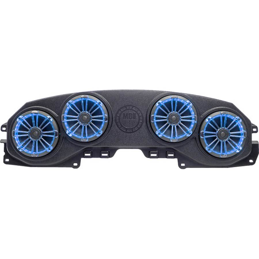 MB Quart MBQJ-48CRGB Overhead soundbar loaded with RGB LED lighting and four 8" 2-way speakers for select 2018-up Jeep Wrangler and Gladiator vehicles