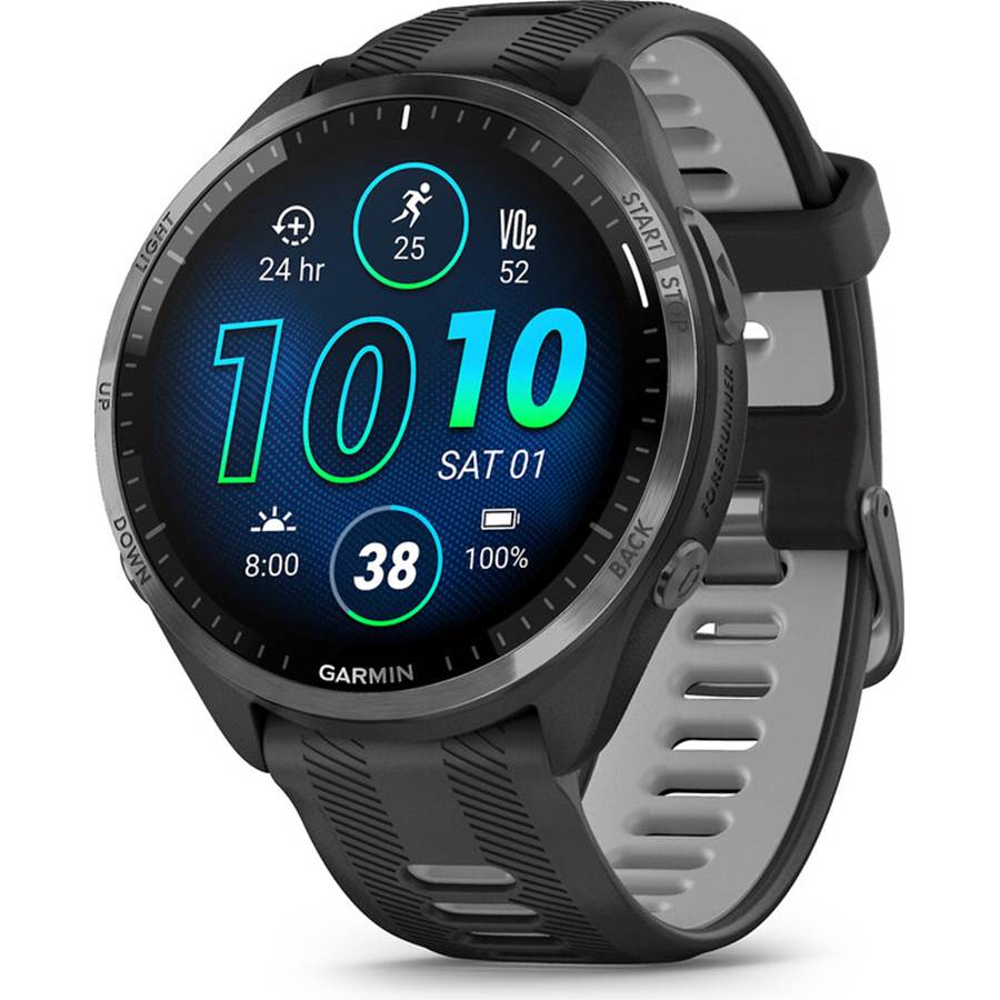 Garmin Forerunner 965 Multisports GPS smartwatch - Titanium bezel with Black case and Black/Powder Gray silicone band
