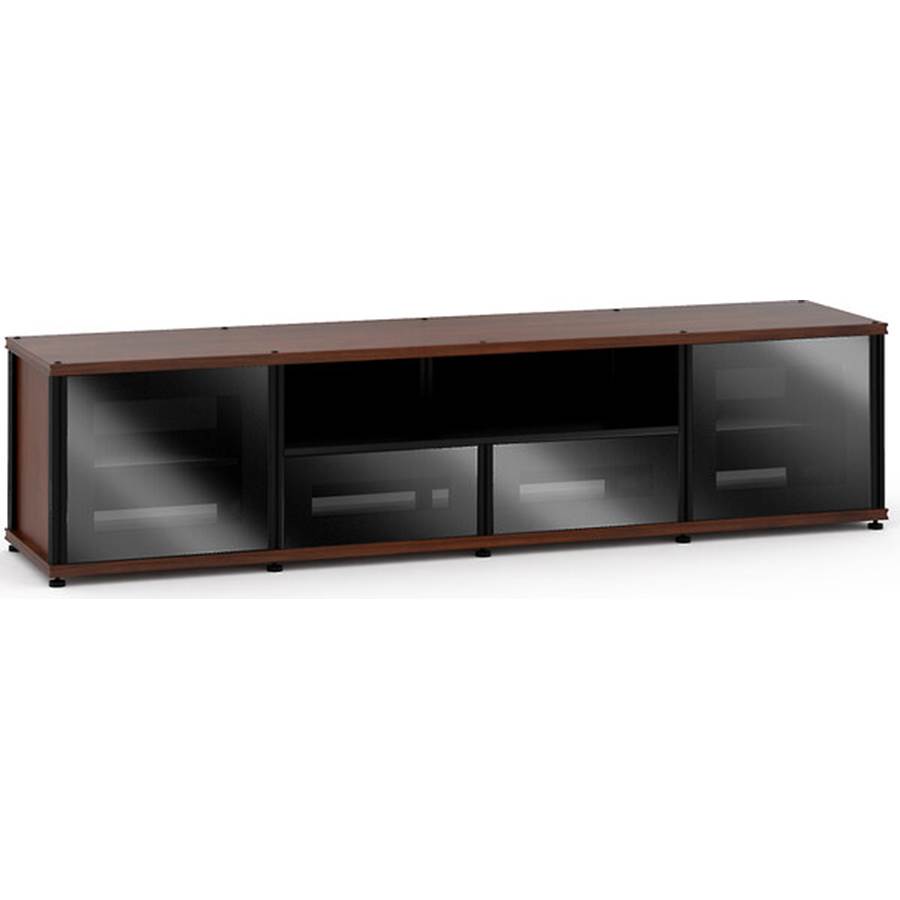 Salamander Designs Synergy System Quad 243 Audio/video cabinet with tempered glass doors, for TVs up to 90" - Dark Walnut with Black Posts