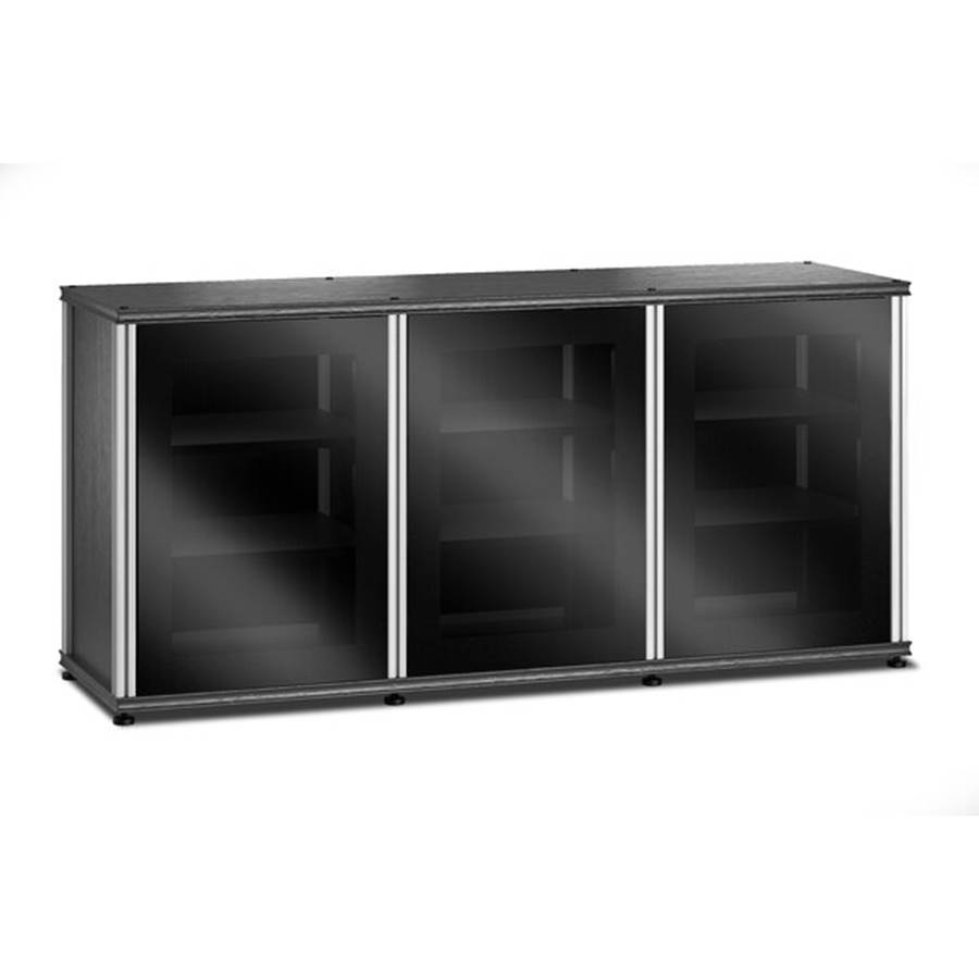 Salamander Designs Synergy System Triple 337 Audio/video cabinet with tempered glass doors, for TVs up to 75" - Black Oak with Aluminum Posts