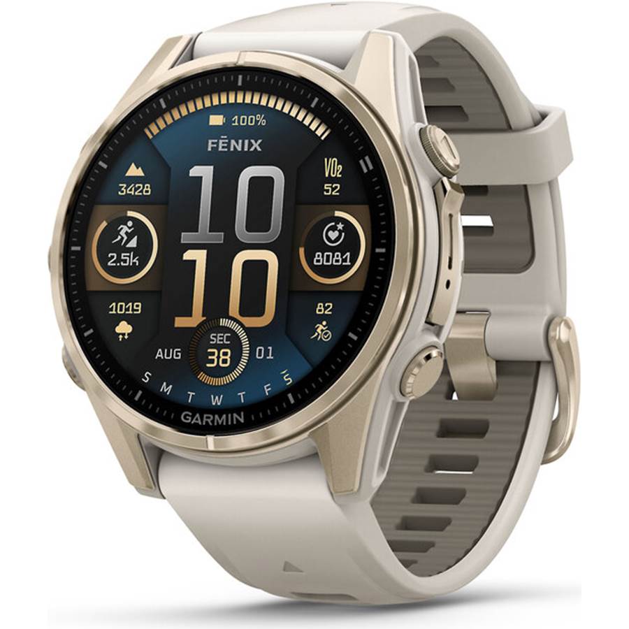 Garmin fenix 8 Sapphire Multisport GPS smartwatch - 43 mm AMOLED - Soft Gold with Fog Gray Band