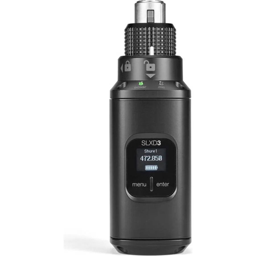 Shure SLXD3-G58 Compact plug-in transmitter for mics with XLR connectors - works with SLXD4 or SLXD5 receivers - G58 Band, 470-514 MHz