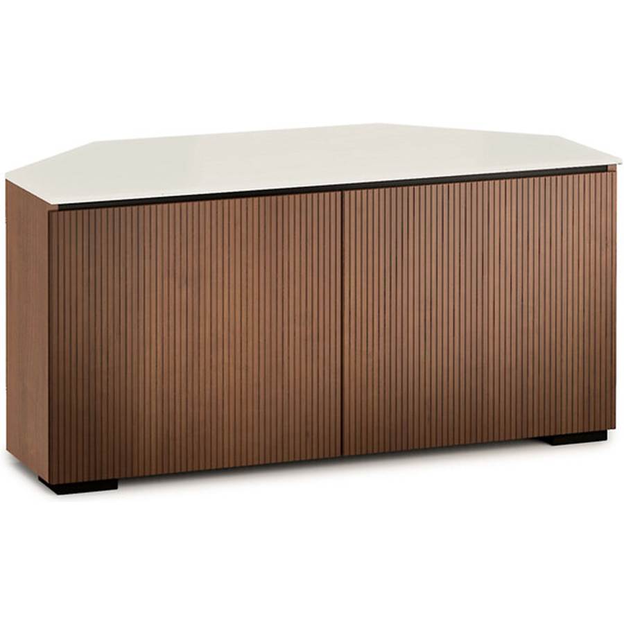 Salamander Designs Chameleon Collection Manhattan 221CR Corner cabinet with tempered glass top - Medium Walnut with Matte Taupe Glass Top