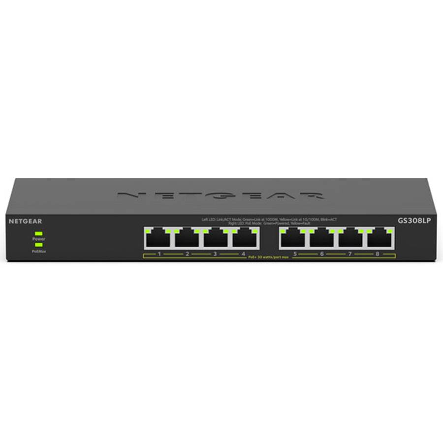NETGEAR Essentials GS308LP 8-port smart Gigabit Ethernet switch with PoE+ support