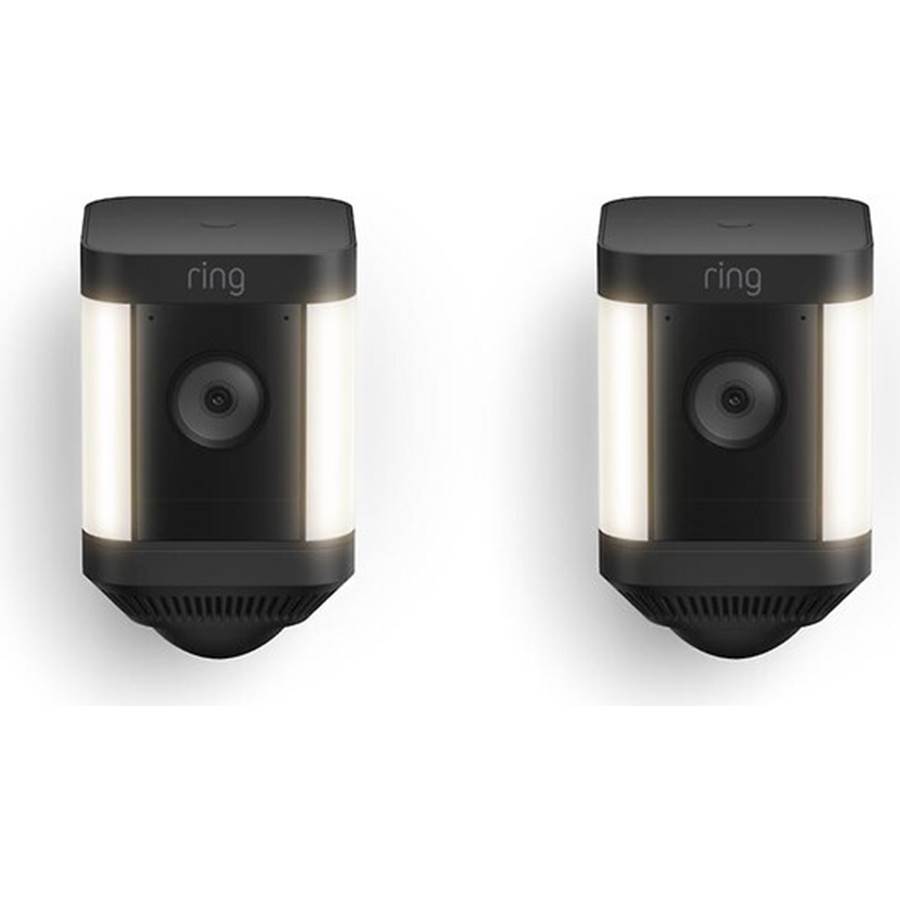 Ring Spotlight Cam Plus Battery 2-Pack Two battery-powered security cameras with LED spotlights, color night vision, and siren - Black
